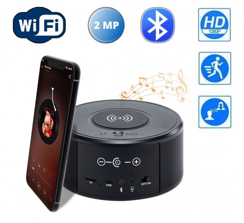 Decoratief specificatie Leeg de prullenbak Bluetooth speaker hidden camera with WiFi FULL HD + IR night vision +  wireless charger | Cool Mania