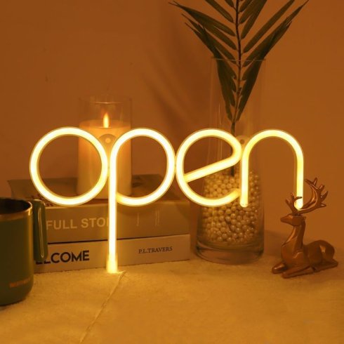 OPEN サイン - 広告ボード LED ネオンが光る照明付き広告