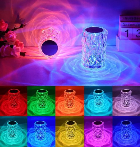 Lámpara de mesa LED - Lámpara táctil de cristal en forma de taza (jarrón) + mando a distancia - 16 colores (12,5cm)