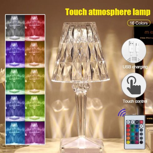 Lampe de table en cristal LED acrylique tactile lumière colorée RVB 16 couleurs - veilleuse