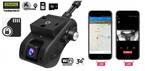 Duale Autokamera mit Fernüberwachung - PROFIO X2 + SIM / Micro SD Lock + Vibrationsalarm + Live-Tracking-App.