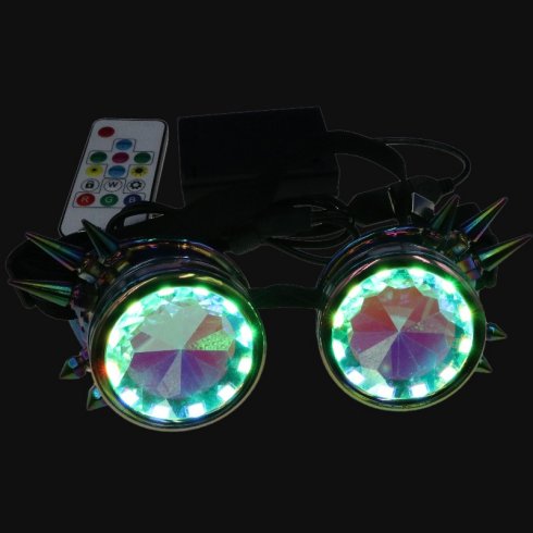 Lunettes Steampunk lumineuses à LED kaléidoscopiques couleur RVB +