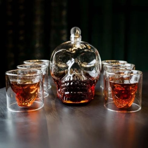 Skull whisky karaffel krystal sæt 1000ml med 6 stk 3D glas 75ml