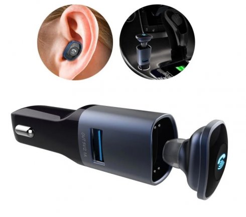 Car charger with Bluetooth headset + USB port + 3,5 mm audio