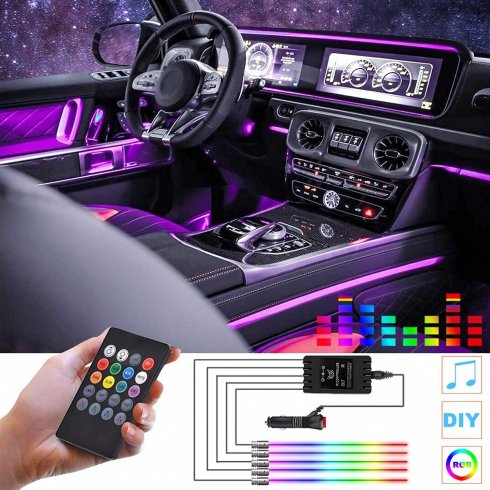 Car led light strips LED - color interior lighting - 4x18 RGB LED