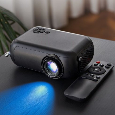 Slimme miniprojector aan de muur WiFi - FULL HD LED-dataprojector USB + HDMI + SD (13x8,5x5 cm)