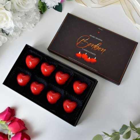 Velas en forma de corazón: juego de 8 velas encendidas con forma de corazón de amor rojo