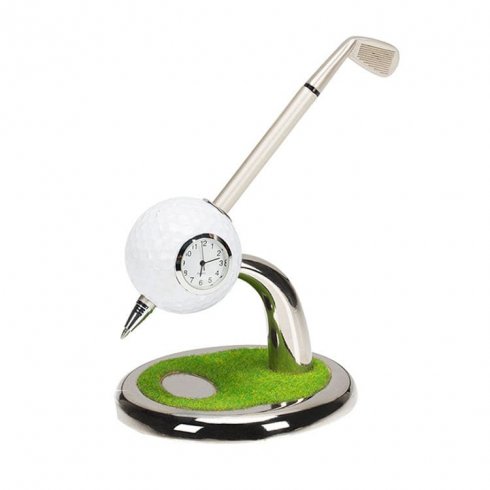 Stylo à bille de golf avec un support comme un bâton de golf et une balle  avec une horloge