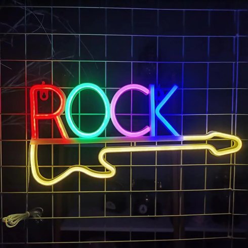 Rock Guitar - LED светлинна неонова лого реклама на стената