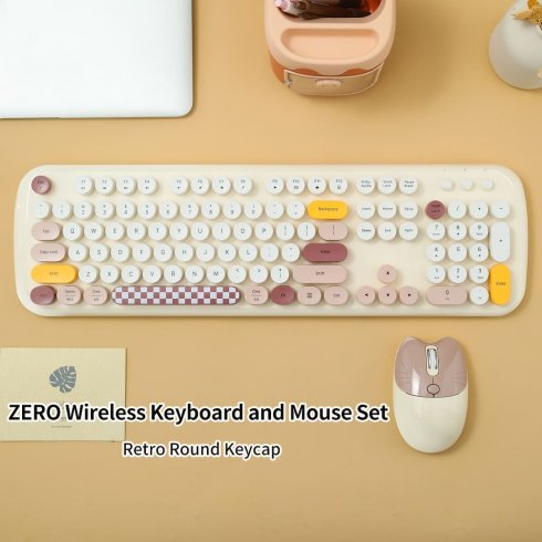 Wireless keyboard and mouse set Wifi - Stylish design Brown color