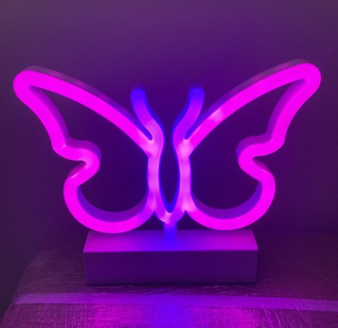 Metulj - osvetljen neonski LED logotip s stojalom