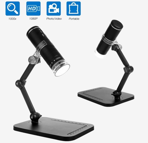 Microscope camera​ for mobile phone - digital 1000x with FULL HD + Wifi (iOS/Android) + 8x LED