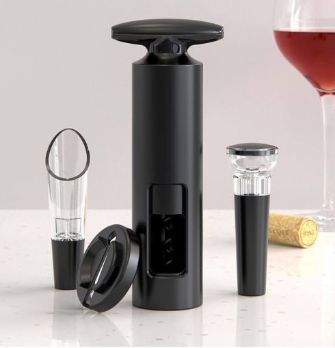 Coffret de 4 tire-bouchons pour bouteille de vin - Coupe-bouteille / Verseur / Bouchon avec ouvre-bouteille auto-extractible