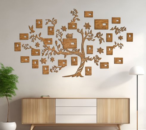 Family tree frames for wall - custom (personalized) wooden wall art  + photo frames - 221×140cm