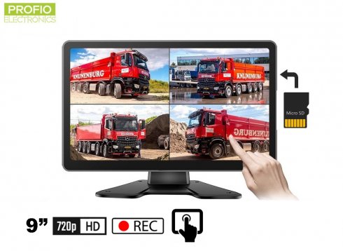 Touch screen monitor 9" + recording to a micro SD card (up to 256 GB) for 4 reversing cameras