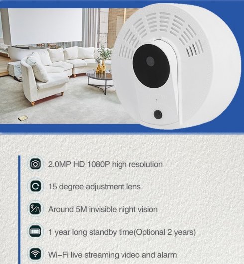 Détecteur de fumée caméra espion avec FULL HD + WiFi + détection