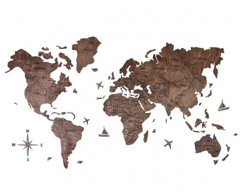 Wooden map World - color dark walnut 300 cm x 175 cm