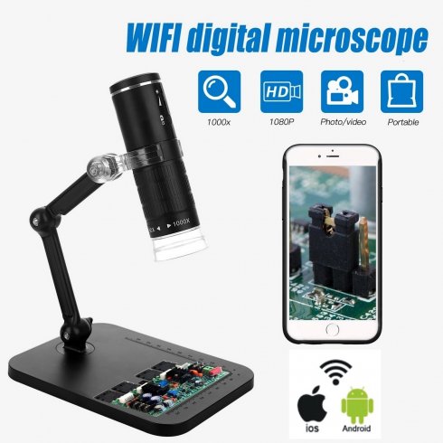 मोबाइल फोन आईओएस और एंड्रॉइड के लिए 1000x ज़ूम के साथ वाईफ़ाई फोन माइक्रोस्कोप फुल एचडी