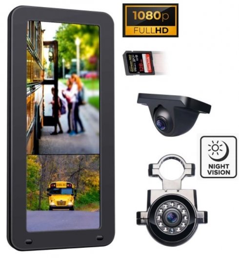 Sunkvežimių kamerų galinio vaizdo veidrodžių rinkinys autobusams - 12,3 "monitorius + 2x FULL HD 1080P fotoaparatai