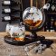 Гарафа за уиски и чаши на дървена поставка - комплект Whisky crystal Globe + 2 чаши и 9 камъка