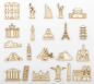 Mini monuments - accessoires pour carte murale en bois 22 pcs