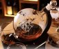 Globe decanter with ship - Whiskey carafe set with wooden stand + 4 glasses + 9 stones