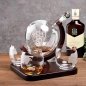 Globe decanter with ship - Whiskey carafe set with wooden stand + 4 glasses + 9 stones