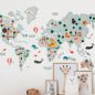 Världskarta med djur för barn - trä 2D-karta på väggen - ROSA 100x60cm