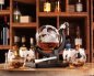 Globe decanter bil-vapur - Whisky carafe sett bi stand tal-injam + 4 tazzi + 9 ġebel