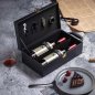 Geschenkbox mit Wein - Luxus-Set (Weinkisten) Körbe Ökoleder für 2 Flaschen + Zubehör