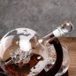 Globe decanter with ship - Whiskey carafe set with wooden stand + 4 glasses + 9 stones