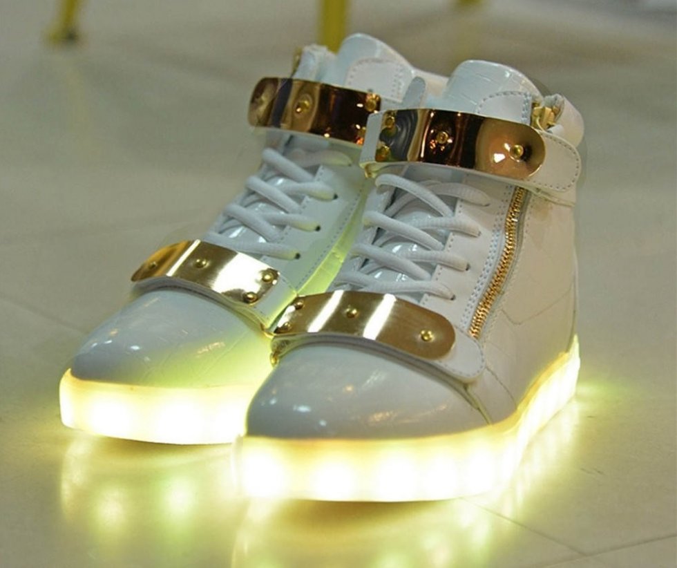 white shoes with gold