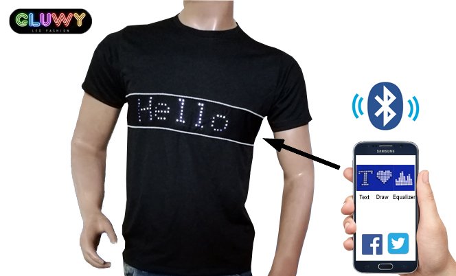 onderdak niet in plaats daarvan LED T-shirt with programmable text via Smartphone - GLUWY | Cool Mania
